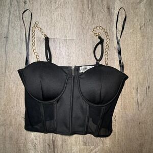 Say What? black corset top with gold chain straps